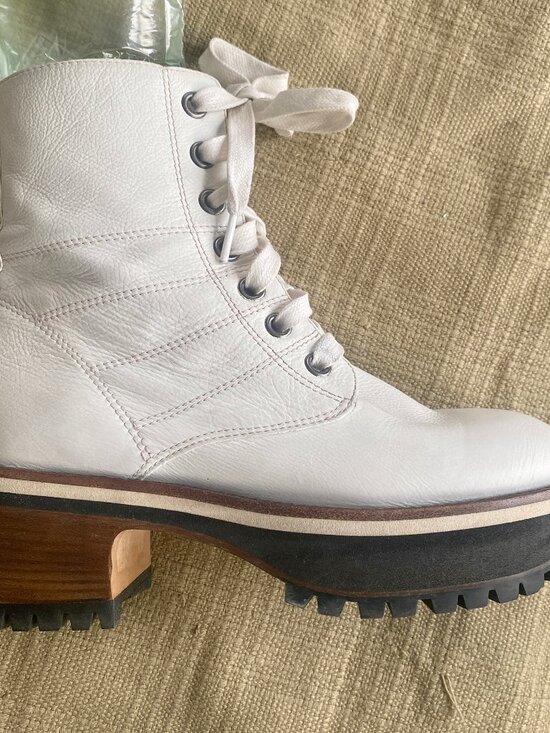 Sies Marjan White Leather Jessa Platform Combat Boots Shoes Size 38 7.5 $995